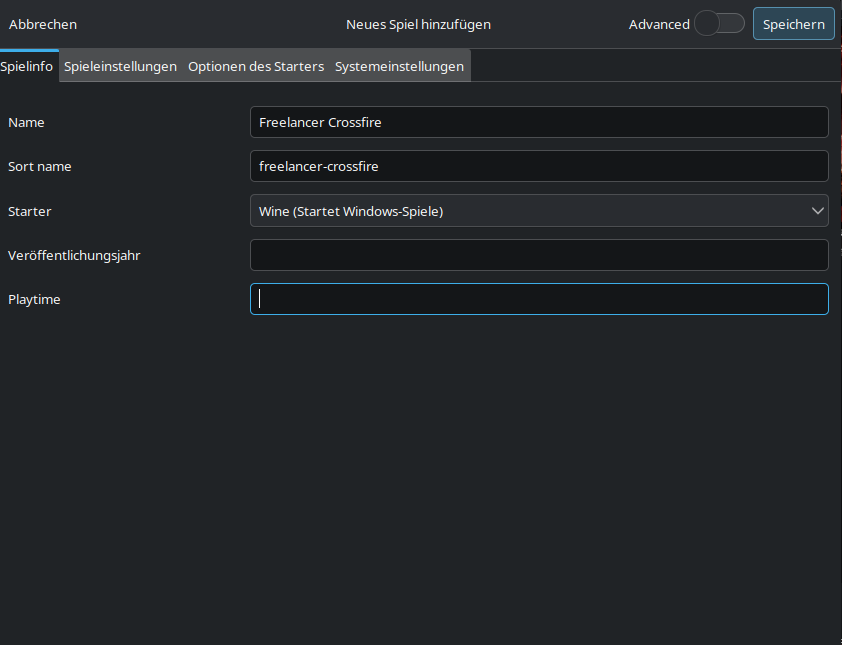 Lutris game entry overview
